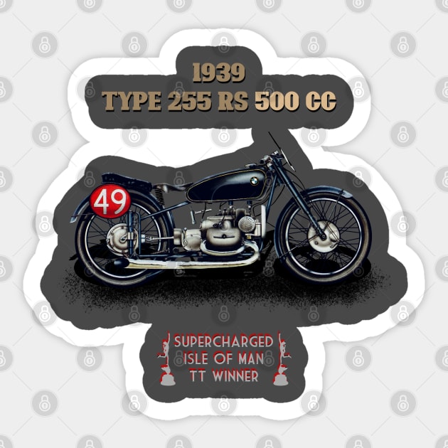 1939 Beemer Type 255 RS 500cc Motorcycle TT winner MotorManiac Sticker by MotorManiac